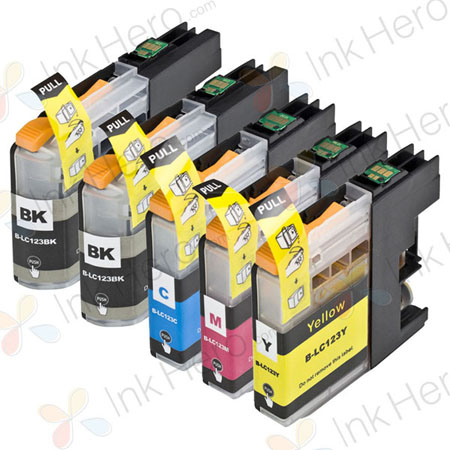 5 stuks Brother LC123 (LC121) inktcartridges zwart hoge capaciteit (Ink Hero Huismerk)